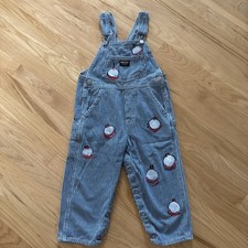 Vintage OshKosh B'Gosh Vestbak Overalls Railroad Stripe Fishing Bobbers Size 4T