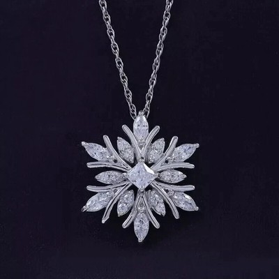 2Ct Princess Cut Lab-Created Diamond Snowflake Pendant In 14k White Gold Plated