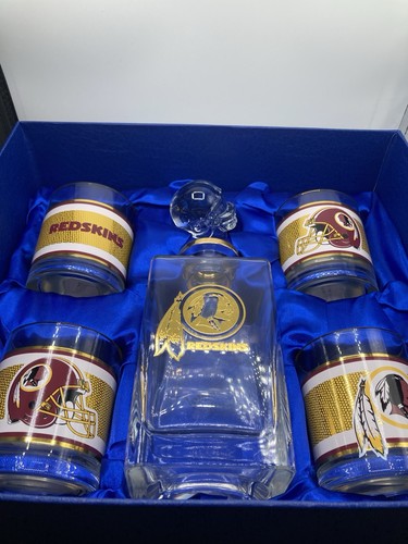 Rare Discontinued Bradford Exchange Washington Redskins Decanter Set Collectible - Photo 1/10