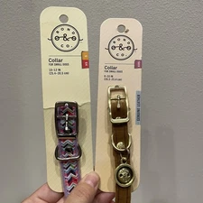 Bond & Co. Small Dog Collar Brown Leather Adjustable XXS & Chevron XS/S LOT 2