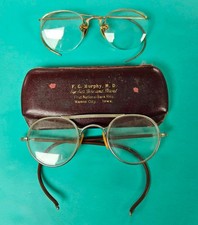 2x Vintage SPECTACLES EyeGLASSES  Case MASON CITY IOWA Early 1900s Antique