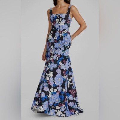 $895 Zac Posen Women's Black Floral Sleeveless Square Neck Gown Dress Size 2 NWT