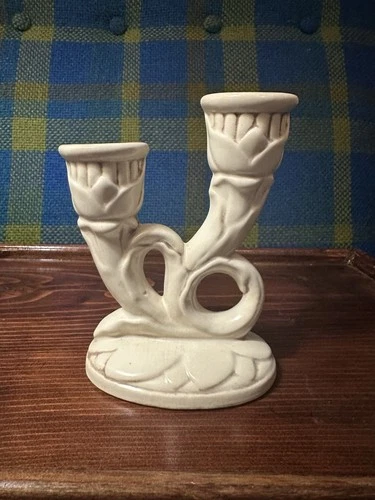 Red Wing Art Pottery Double Candle Holder #937 White Matte USA