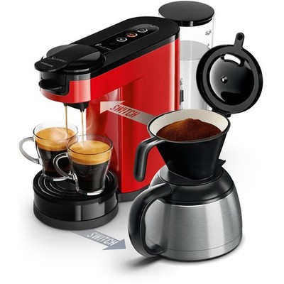 Philips Senseo  Switch 2-in-1 Pad und Filter Kaffeemaschine, Rot (HD6592/84)