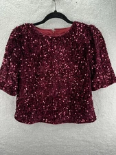 Nanette Lepore Sequin Top Burgundy Red Sz Med Holiday Glamour Cropped Msrp $88