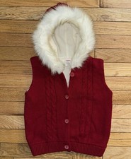 Gymboree Girls Alpine Sweetie Hooded Vest Faux Fur Cable Knit Red Size 4T-5T
