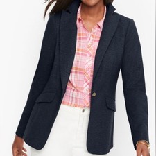 Talbots Twill Knit Blazer Navy Blue 14