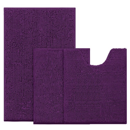 Deep Purple Bathroom Rugs Sets 3 Piece Non Slip Extra Absorbent Plush ...