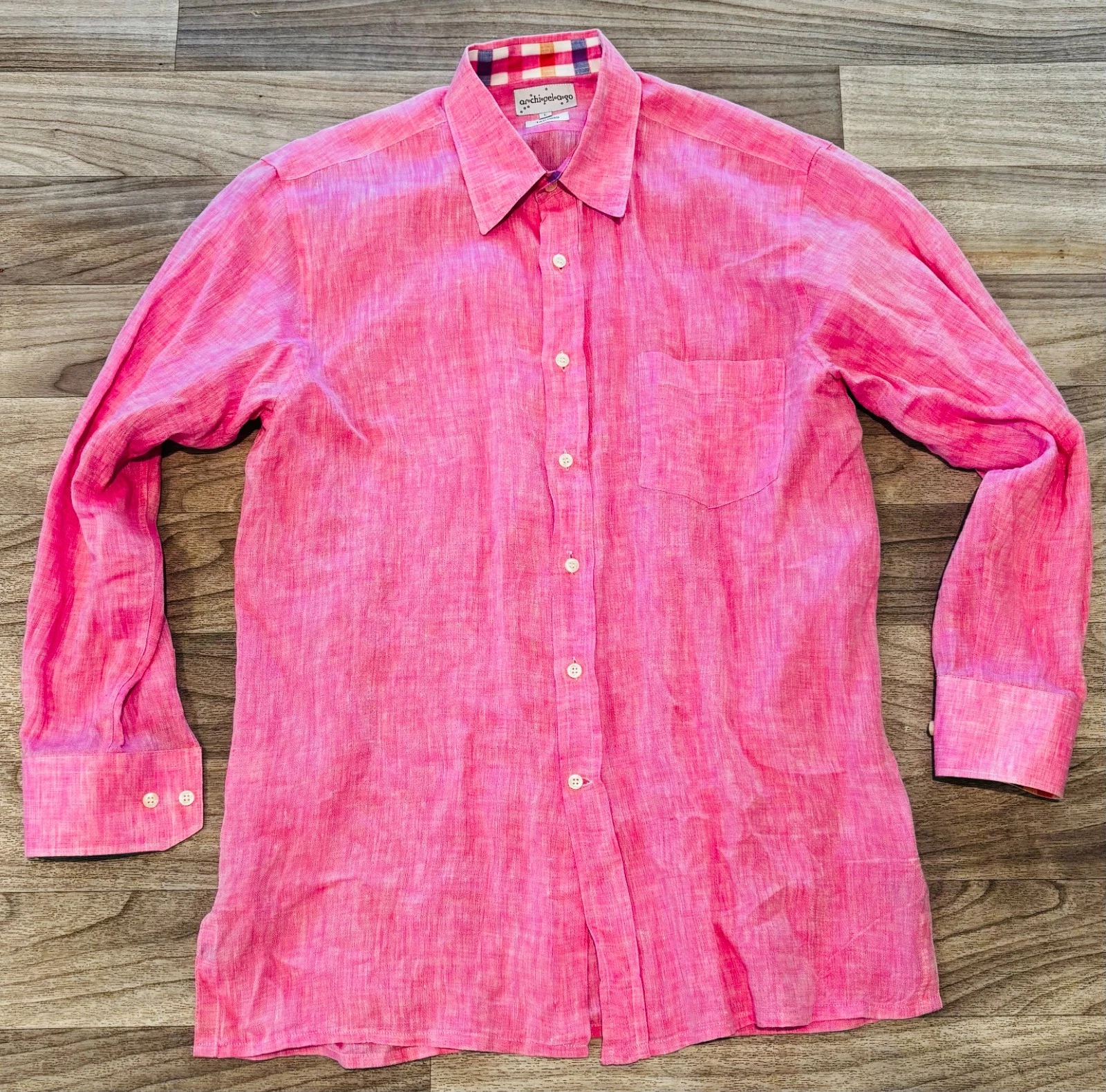 Archipalago Size Large Pink 100% Linen Shirt Long Sleeve Button Down Preppy