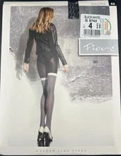 NEW Fiore Microfiber Tights Sz LG MALORIA Black & White Patterned 40 Denier