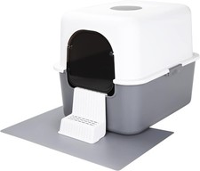 Grey Enclosed Cat Litter Box with Lid for Cats Under 8 lbs, Includes Sand Pedal