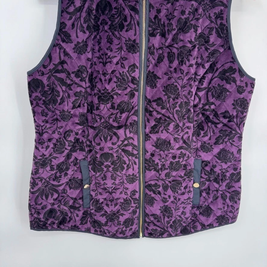 Chaleco de terciopelo Charter Club cremallera completa para mujer mediano púrpura negro floral caprichoso Foto 3 de 4