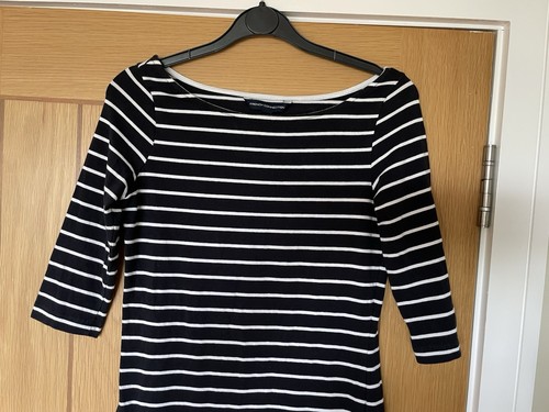 Navy Blue And White Stripe Dress From French Connection Size 8 - Picture 2 of 7