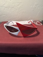 Vintage Abstract Art Deco Red-White Sunglasses w/ Gray Lens  Pouch  RARE  