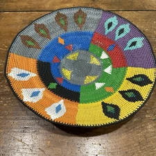 African Zulu Telephone Wire Woven Basket Bowl Colorful 10" Orange Blue Yellow