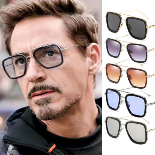 Tony Stark Edith Marvel Avengers Iron Man Retro Vintage Square Metal Sunglasses - 第 1/11 張圖片