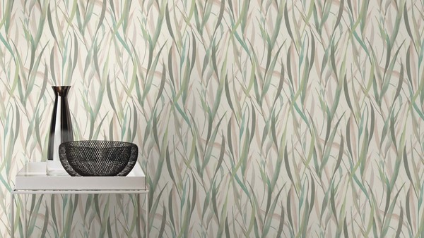Vliestapete Rasch BläTter GräSer Aquarell Creme GrüN Beige 330212 (3,74€/1Qm)-image
