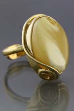 WHITE Genuine BALTIC AMBER Gold Plated Silver Adjustable Ring 10.5g 190404-16