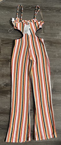 Zara Striped Terry Cloth Cut Out Jumpsuit Size M Medium Womens Multi Color NWT - Picture 4 of 11