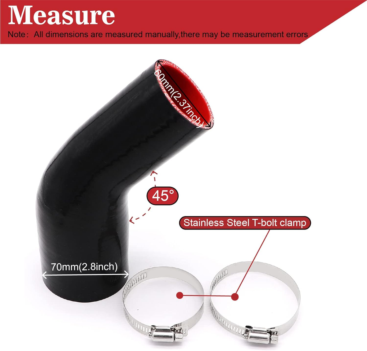 45 Degree Elbow Silicone Hose Coupler – 2 To 2.5 Inch ID, 4 Inch Length, 4-Ply Reinforced For Turbo/Intercooler/Intake