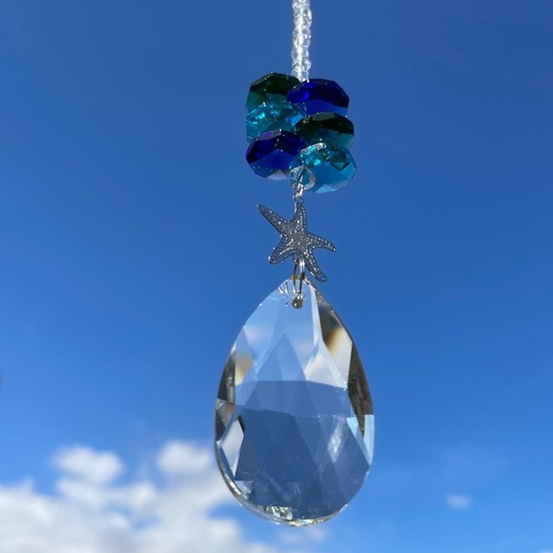 Nuevo móvil colgante atrapasol azul verde ~ estrella de mar ~ gota de vidrio transparente playa - Imagen 2 de 12