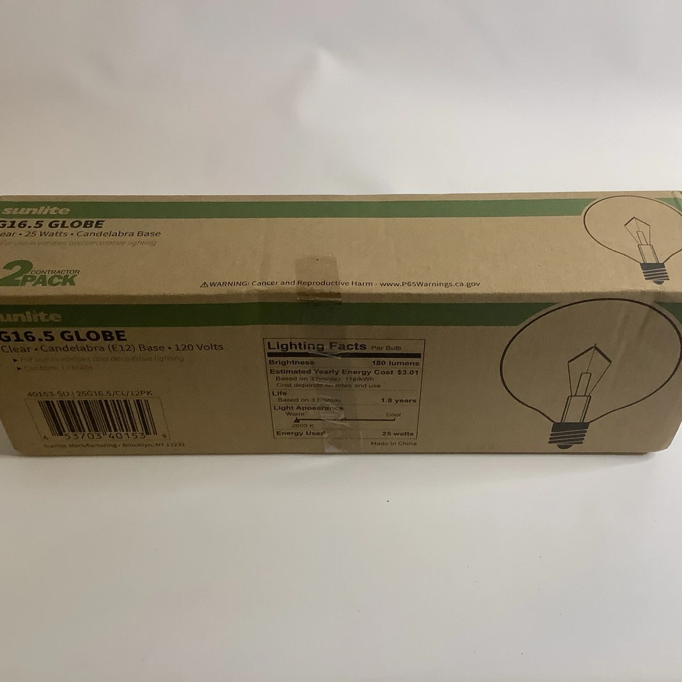 12 Pack Clear G16.5 Globe Light Bulb 25W Candelabra Base - Image 2 of 4