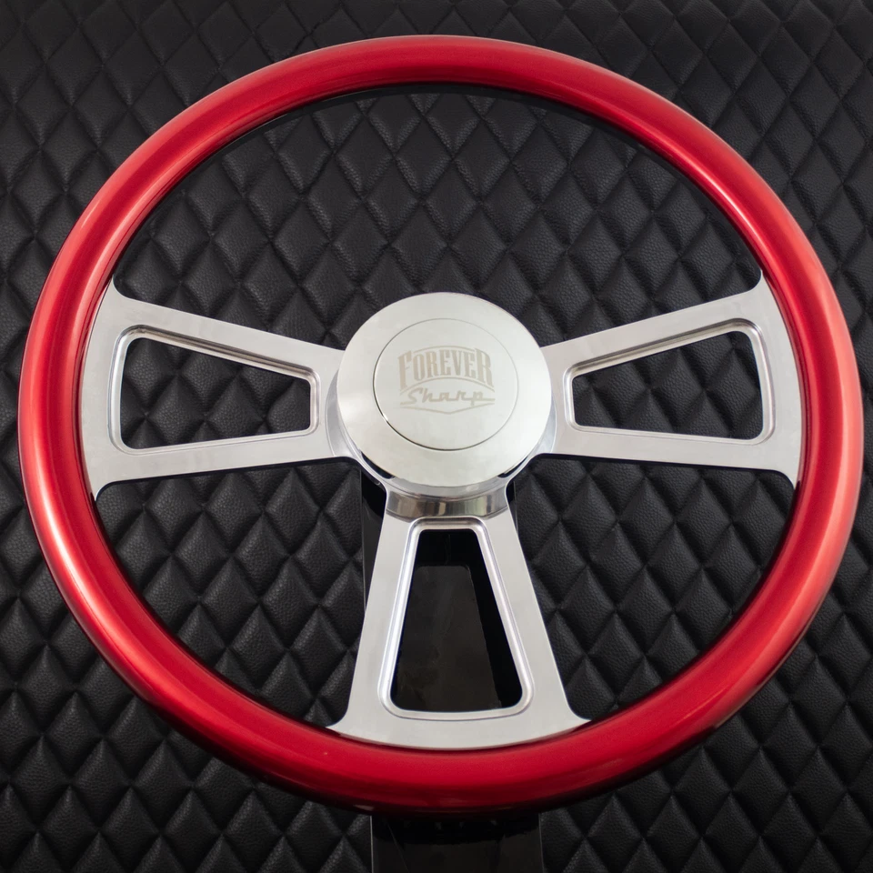 (T03) Volante Billet 18" plataforma grande rojo metálico Kenworth & Peterbilt 2014+ Foto 2 de 4