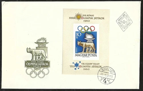 HUNGARY 1960 Olympics Imperforate Souvenir Sheet FDC #1336