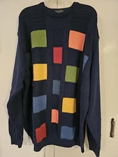 VINTAGE Tosani Patchwork 3d Crewneck Sweater Size 2XL Navy Blue 