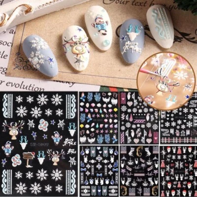 MARKENLOS 5D Geprägte Weihnachts-Nagelaufkleber Schneeflocken Nagelschieber Diy-Kunst ↑