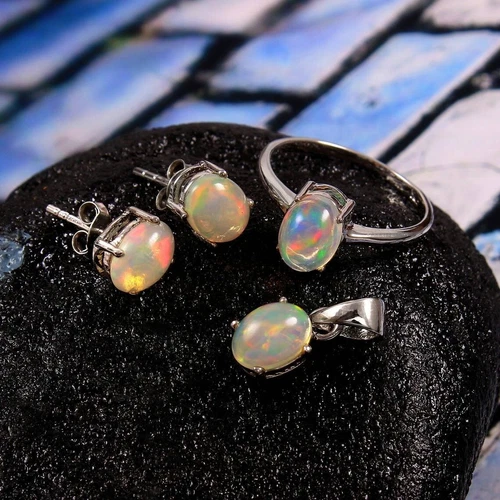 Gorgeous Fire Opal Oval Gemstone 925 Sterling Silver Jewelry Set Engagement Gift