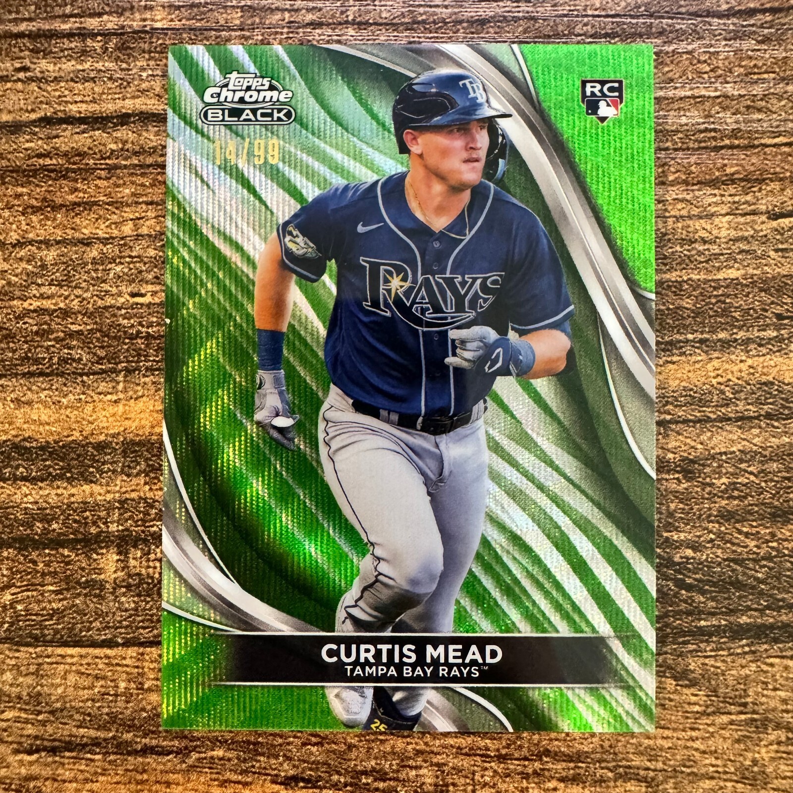 2024 Topps Chrome Black Curtis Mead #27 Green Wave Refractor #14/99 TB Rays RC