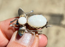 Antique Victorian Silver Gilt  Real Fire Opal Bug Brooch