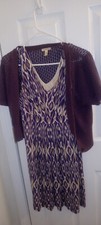 WOMENS LOFT PURPLE MULTI COLOR DRESS WITH CARDIGEN (Medium Petite)