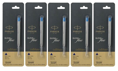 5 x Parker Jotter Classic Ball Point Pen Refills, Blue Ink, Medium 1mm Tip, New