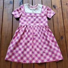 True vintage 1930's 30's little young girls pre teen pink plaid dress