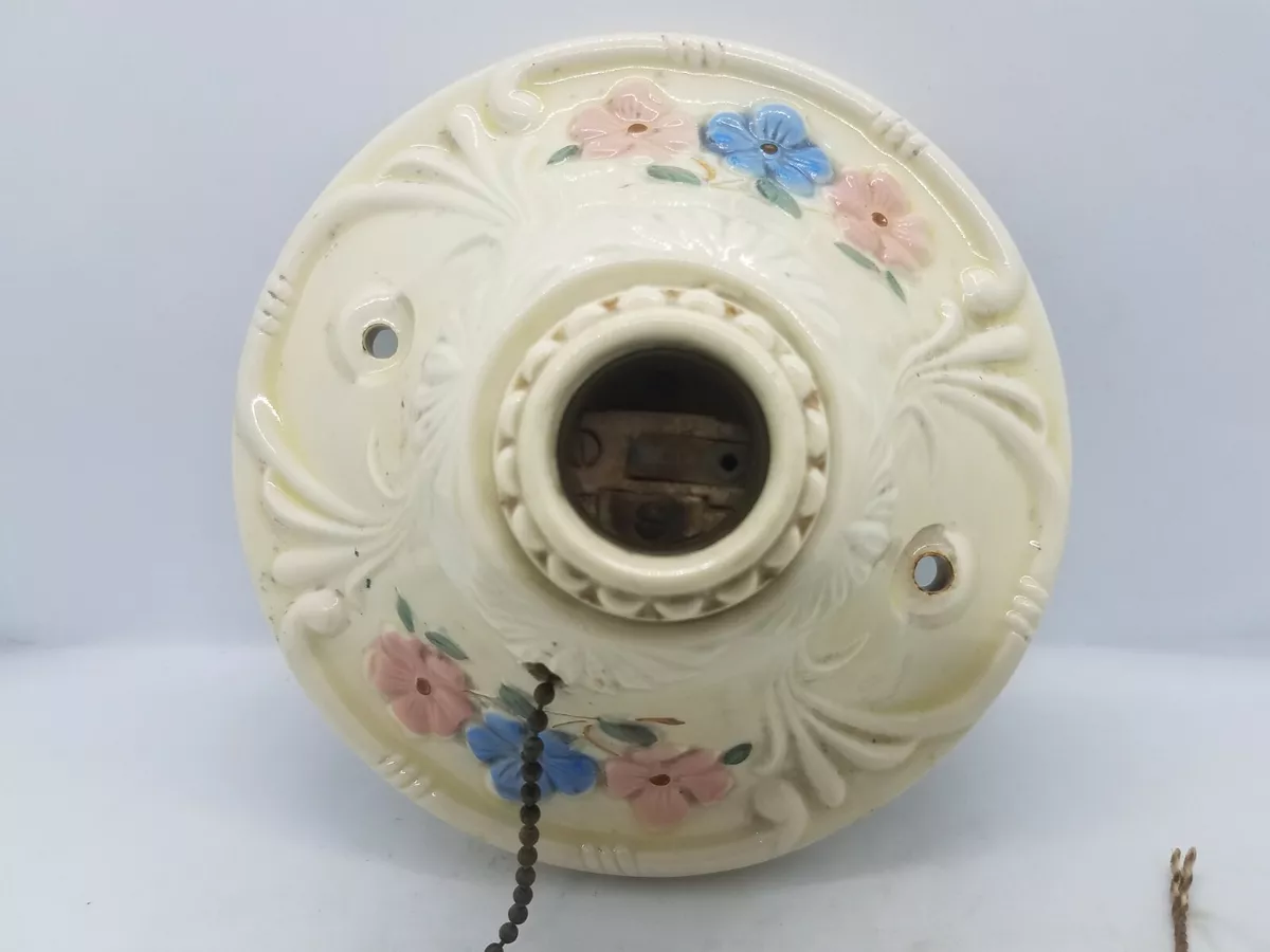 Vintage Porcelain Light Fixture Wall Ceiling 1940 s Floral Single
