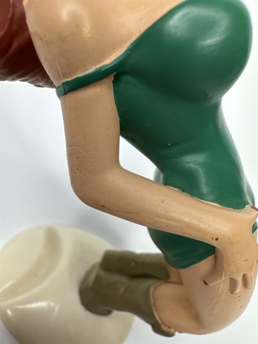 Vintage Bottoms Up R Demars Ganz Soda Beer Can Holder Green Dress Brunette Girl - Picture 5 of 9