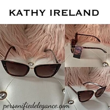 NEW Kathy Ireland Brown Oversized Tortoise Fashion Cat Eye Sunglasses $25