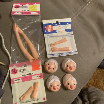 Vintage Fibre Craft Baby Doll Faces Hands Set lady arms Mangelsens Ben Franklin
