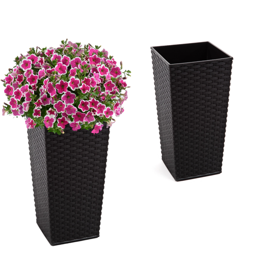 Blumenkübel Rattan Optik Eckig Blumentopf Pflanzgefäß Weiß Schwarz 5 Größen - Bild 8 von 10