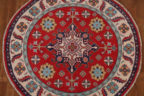 Artisan Kazak Pakistani Round Rug Hand-Knotted Craftsmanship 5x5 ft. - Picture 3 of 18
