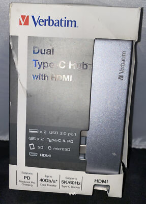 Verbatim Dual Type-C Hub with HDMI Port Hub Adapter, Silver