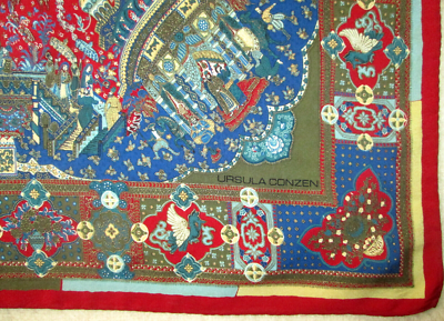 Foulard En Soie Vintage URSULA CONZEN - Multicouleur - Dimensions 85x89 Cm - Occasion