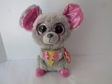 Ty Beanie Boos Boo's Plush Squeaker grey pink mouse with cheese DAMAGED TAG