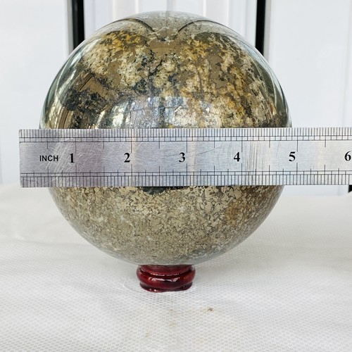 Bola de cristal de cuarzo calcopirita natural energía Reiki curación 5100G - Imagen 12 de 12