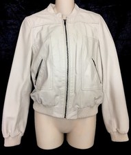 Joie Nude Leather Jacket Fabric Waist And Cuff Zip Up Size Small