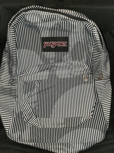 NWOT JANSPORT SUPERBREAK BLACK LABEL BACKPACK BLACK & WHITE STRIPES FREE US S&H - Picture 2 of 3