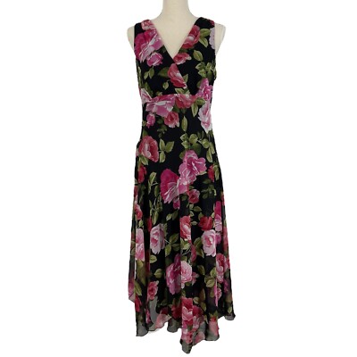 Another Thyme Dress Womens Midi Pullover Sleeveless Floral Chiffon Surplice 8