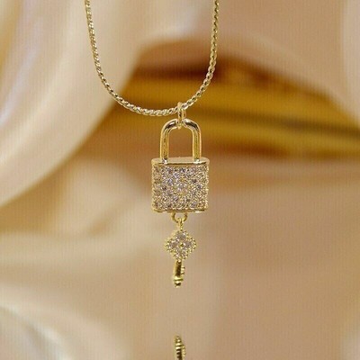 1.30Ct Round Cut Moissanite Women's Lock & Key Pendant In 14K Yellow Gold Plated